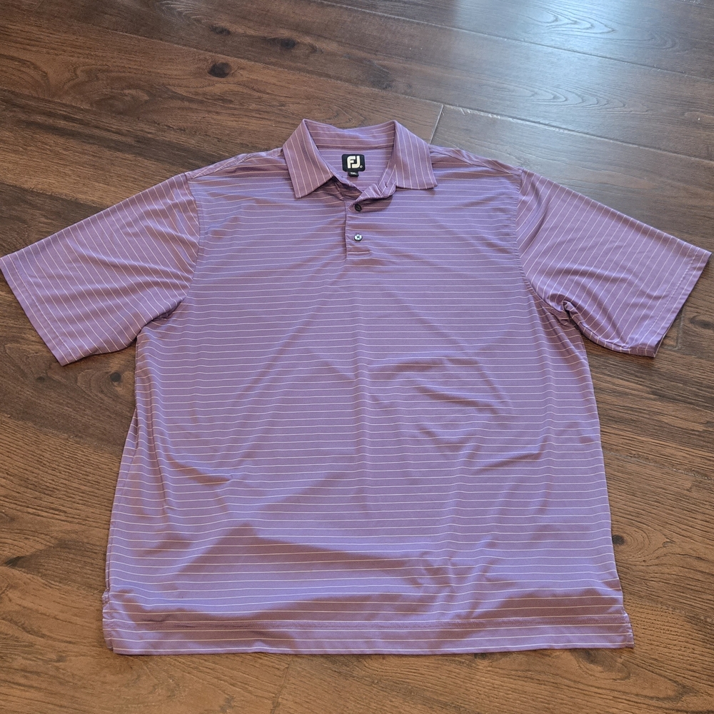 FJ FootJoy Lavender Purple White Stripe Performance Golf Polo Men’s Size XL